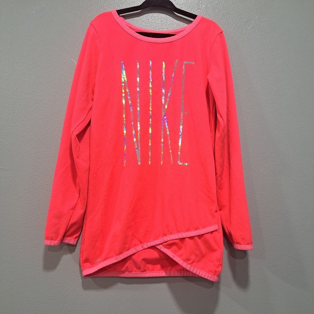 Nike Dri Fit‎ Girls 6 /M Pink Crossover 3/4 Sleeve Holographic Tunic Tee